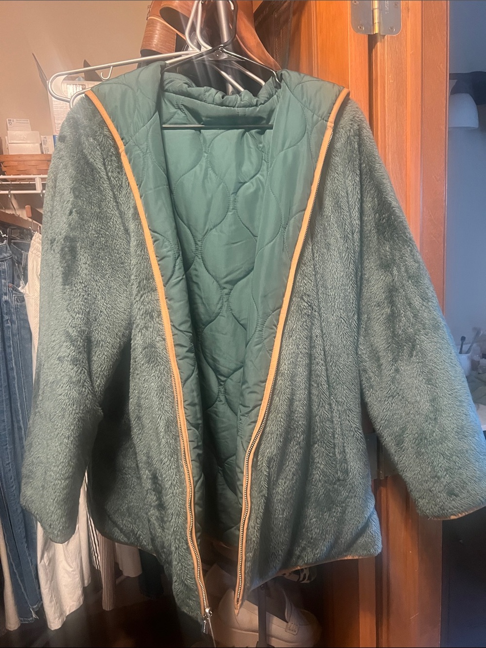 Susan Graver Reversible Quilted Fleece Jacket Green Large A620230